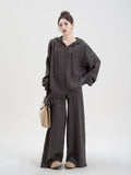 Fashion Loose Hooded Knitted Cardigan Dress Casual Straight Broad Leg Pants To Keep Warm Two Sets Of Women