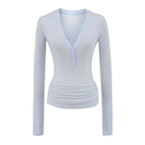 Spice Girls V-Neck Long-Sleeved T-Shirt T-Shirt Women's Autumn Slimming Henry Shirt Pure Lustful Inside The Top