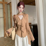Temperament Sexy Ribbon V-Neck Pure Long-Sleeved T-Shirt Girl Autumn Hottie Slimming Top Niche