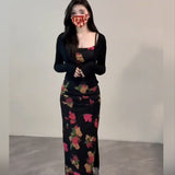Pure-Want Hottie Dress Girl Summer Slimming Temperament Print Open Elastic Sling Skirt