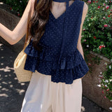 Tibetan Blue Age-Down Wave Vest Shirt 2026 Sleeveless Summer New Lotus Leaf Top Loose Woman