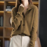 2025 Retro Spring And Autumn Solid Color New Knitted Cardigan Casual Free-Fitting Loose Coat Woman