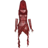 Korean New Halloween Cos Red Collar Hooded T-Shirt Girl Leaves Side Irregular With Cuffs Thin Top