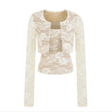 Lace Micro-Permeable Cardigan Top Women 2026 Summer New Hot Girl Solid Color + Inside The Sling Vest Set