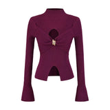 Twisted Long-Sleeved Knitted Shirt Girls Autumn New Pure Sexy Inside Hot Girls Tight Open Fork Coat Wear