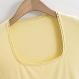 Purely Want Small Lace U Collar Tight Short-Sleeved T-Shirt Women's Summer Elastic Base Slim Bottom Small Top