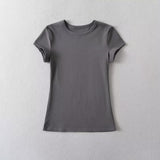 Spice Girls Base Shoulder Short-Sleeved T-Shirts Summer New Elastic Slimming Bottom Short-Sleeved Top