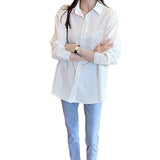 Long-Sleeved White Shirt Women Spring And Autumn New Large-Size Loose Long Shirt Temperament Simple Thin Top Tide