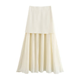 Summer New Gold Button Knitted Vest Small Folding Splicing Skirt Set