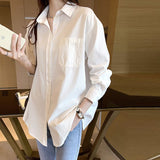 Long-Sleeved White Shirt Women Spring And Autumn New Large-Size Loose Long Shirt Temperament Simple Thin Top Tide