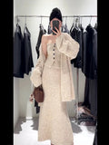 Autumn And Winter New Lazy Wind Loose Long Open Qiu Sweater With Medium Long Skirt Three-Piece Set Of Women