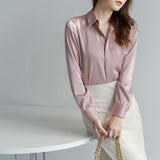 2026 Autumn New Simple Temperament Commuter Professional Shirt Women Silk Silk High Sense Of Urban Style Long Sleeve Shirt