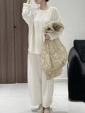 Autumn And Winter Large-Size Knitting Suit Women's High-End Lazy Wind Loose Casual Knitting Shirt Nine Broad Leg Pants Two Sets