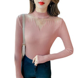 Spring And Autumn New Oceanic Knitted Knitted Jersey Casual Blouse Splicing High-Neck Knitted Bottom Sweater Women's Clothing