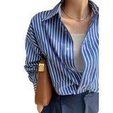 2025 New Blue Striped Shirt Women Spring And Autumn Design Sense Small Loose Temperament Chic Shirt Top Woman