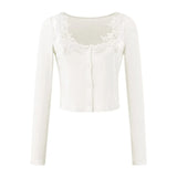 Pure Sexy Lace Side Two Sets Of Long-Sleeved T-Shirt Women's Autumn New Unique Beauty Short Dress