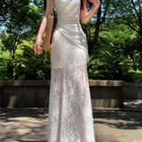 French Temperament Feel White Lace Sling Dress Women's Summer 2025 New Body-Repaired And Left