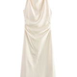BSK&TRAF Women's Clothing 2026 Summer New Fashion Silk Hyssin Texture To The Waist Of The Fan Flute Dress 8372090