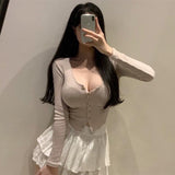 South Korea's New Autumn Temperament Slim Body Tight Short Top Thin Short-Sleeved Cardigan T-Shirt Woman