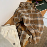 Plus Velvet Black Plaid Shirt Women Wear Hair Winter Wearing Loose Top Coat Wind Thicker