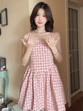 French Sweet Pink Lattice Sling Dress Women's Summer 2026 New Unique Beautiful Throwing Small Skirt