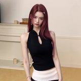 National Wind Coat Wearing New Chinese Style Buckle Sleeveless Knitted Vest Woman Hanging Neck Repair Summer Hottie