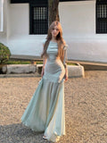 French Green Open-Shouldered Net Yarn Dress Women's Summer 2026 New Temperament Is Beautiful Pocketed And Hip Dress
