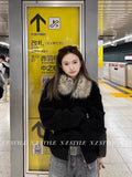 500G Thicker] Hair Collar Small Granular Lamb Wool Coat Women Autumn And Winter New Fur Integrated Black Fur