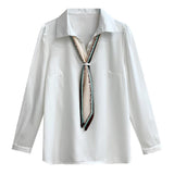 New White Chiffon Shirt Women Design Sense Niche Temperament Professional Shirt Long-Sleeved Thin Top