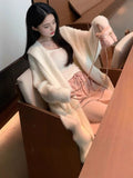 Autumn And Winter Soft Imitation Water Velvet Hooded Knitted Cardigan Women's Style Lazy Style Loose Long Thick Sweater Coat