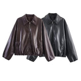 Autumn New Imitation Leather Collar Bomber Jacket 4341736