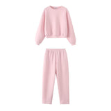 Velvet Round Collar Long Sleeve Sweater 8417800 Straight High-Waisted Elastic Velvet Casual Trousers 8417801