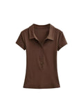 Shoulder Polo Collar Short-Sleeved T-Shirt For Girls Summer New Small Man Repair Short Babes Casual Shirt Top