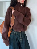 Design Sense Half-Zip Red Knitted Women's Short Model 2025 Autumn And Winter 2025 New Korean Version Loose Thick Thick Waist Sweater