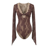Design-Sensing Mesh Yarn Hollow Joint-In-Up Shirt Women Spring And Autumn Pure Long-Sleeved Waist Sexy Lace Jersey