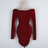 South Korea's New Spring Temperament Tight Shoulders To Folded Body Wrapped In Hip Short Skirt Bottom High Waist Dress