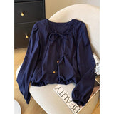 Design Beads With Flower Rib White Shirt Women 2025 Autumn New French Gentle Style Temperament Long-Sleeved Top