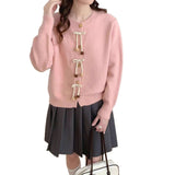 National Style Design Buckle Round Collar Knitted Jersey Women's Spring And Autumn New Fashion Loose Leisure Sweater