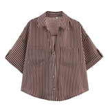 Summer New Women's Fashion Casual Single-Dbutton Short-Sleeved Collar Shirt 2187572