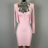 Spring And Summer New Pure Want To Show The Figure Button-Buttoned Sling Dress + Cardigan Long Sleeve Slim Two Sets Ins