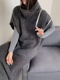 Autumn/Winter 2025 New Lazy Wind Relaxing High-Necked Loose Sleeveless Knitted Jersey Simple Dress Two Sets