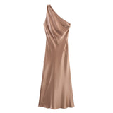 BSK&TRAF Women's Dress In The Fall Of 2025 New Fashion Babes Asymmetric Silk And Lifant Texture