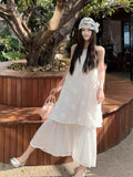 Seaside Holiday Dress Women 2026 Summer New Sweet Three-Dimensional Flowers Fake Two Loose Vest Dress
