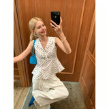 V-Neck Sweet Sleeveless Shirt Wave Point Slim Vest Women's Summer Wear Blouse Thin