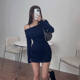 South Korea's New Spring Temperament Tight Shoulders To Folded Body Wrapped In Hip Short Skirt Bottom High Waist Dress