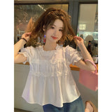 Temperament Wood Ear Bubble Sleeve Doll Shirt Shirt Women Summer New Loose Age Slim Short Sleeve Shirt Inside