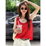 [2*2 Day Silk Thread] Red Short-Sleeved Women's T-Shirt Fake Two-Piece Top Summer 2025 New Explosive Fashion Niche