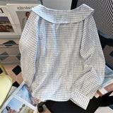 Temperament Navy Tie Plaid Shirt Women's Dress Spring And Autumn Loose Long-Sleeved Shirt Korean Version Of Leisure