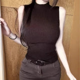 Spring And Autumn New High-End Pure Desire To Warm Up Chest High Top Solid Color Inside The Bottom Of The Knitless T-Shirt Womenins