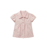 College Wind Pink Wave Spot Short-Sleeved Shirt Women Summer Wearing Korean Shirt Slim Sweet Collar Top
